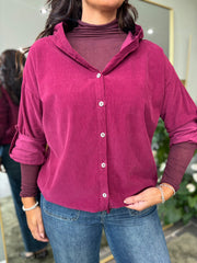 Wine Soft Cord Hooded Jacket Trina