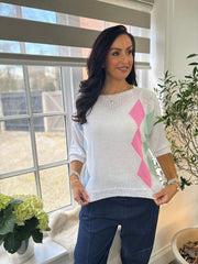 White Diamond Crew Neck Knit Fran