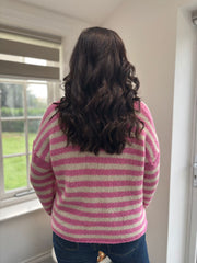 Candy Pink Knitted Stripe Cardi Hope