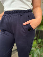 Navy Straight leg Comfort fit pull on Trousers