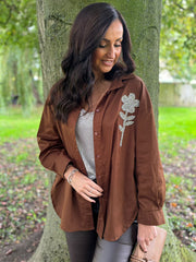 Chocolate Diamante Flower Shirt Kristie