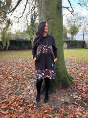 Black Leaf Panel Sweat Dress Savana