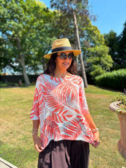 Coral Palm Leaf Knit Top Carolina