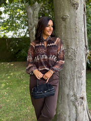 Chocolate Mixed Animal Mesh Top Louise