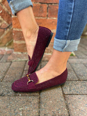 Wine Diamante Chain Loafer