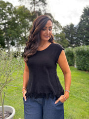 Black Fringed Knit Vest Amara