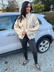 Stone Boucle High Neck Bomber Jacket Jude