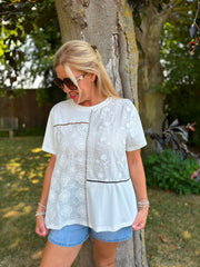 White Embroidered Panel Top Tiffany