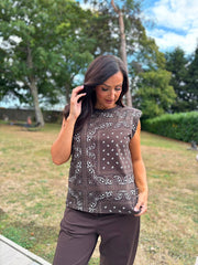 Chocolate Sleeveless Paisley Top Caitlyn