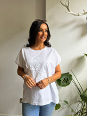 White Textured Hearts Tee Joy