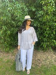 Stone Crochet Shoulder Detail Top Wrenley