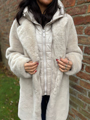 Stone Luxury Faux Fur Hooded Coat Aspen