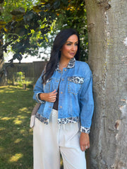 Leopard Trim Denim Jacket Mandy