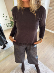 Chocolate Long Sleeve Fringed Knit Amara
