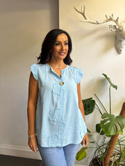 Blue Floral Frill Sleeve Top Chrissy