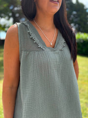 Khaki Floral Mesh Bubble Cotton Top Robin
