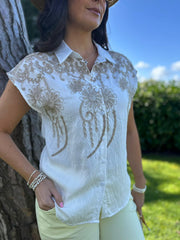 White Flower Embroidered Shirt Presley
