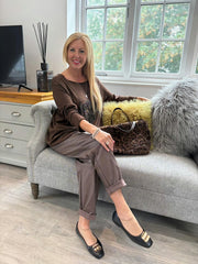 Chocolate Embellished Flower Top Selina