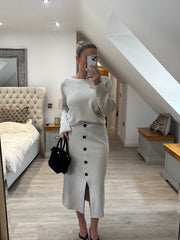 Stone Button Detail Two Piece Skirt Set Jenny