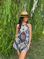 Chocolate Artistic Floral Print Top Adelaide