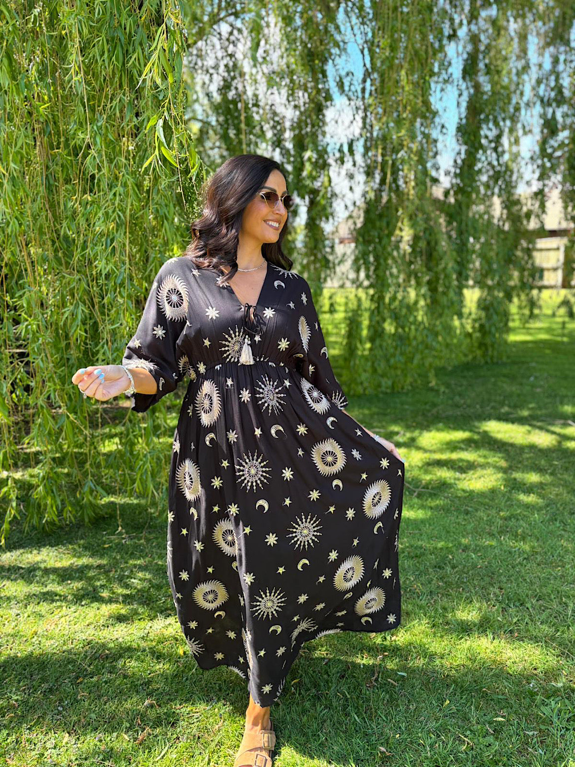 long kaftan dresses uk Black Sunburst Kaftan Dress Jolene – Tillett's