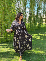 Black Sunburst Kaftan Dress Jolene