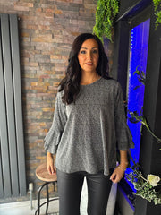 Silver Frill Sleeve Shimmer Top Pamela