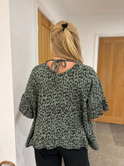 Khaki Leopard Bubble Cotton Top Kimberly
