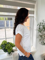 White Broderie Paisley Pattern Top Helen