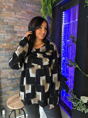 Black Shimmer Block Print Top Eve