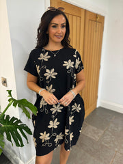 Black Golden Floral Dress Amelia