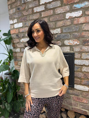 Stone Relaxed Collared Knit Abbie