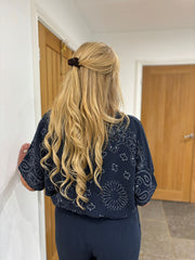 Navy Paisley Bubble Cotton Bubble Hem Top Rita