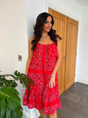 Red Paisley Bubble Cotton Summer Dress Flo