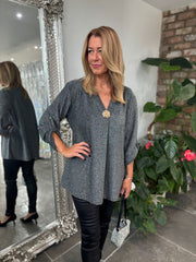 Black Shimmer Brooch Top Indy