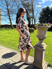 Chocolate Palm Leaf Shirt Dress Haven