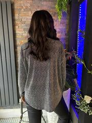 Silver Sparkle Diamante Zip Top Cassie