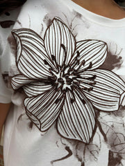 Chocolate Single Embroidered Floral Tee Jill