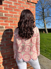 Pink Crochet Loose Weave Knit Amber