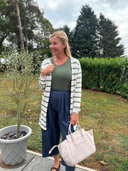 Khaki Striped Longline Cardi Haven