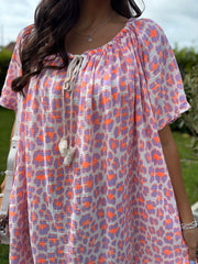 Lilac Bardot Bubble Cotton Leopard Dress Isla
