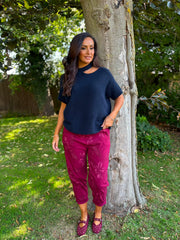 Navy Asymmetric Off Shoulder Knit Cora