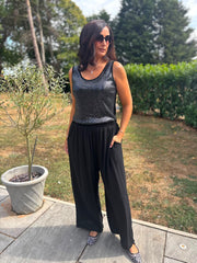 Black Wide Leg Pull On Trousers Cara