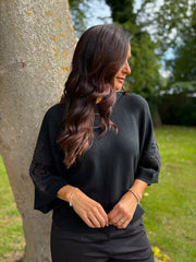 Black Floral Lace Knit Joanne