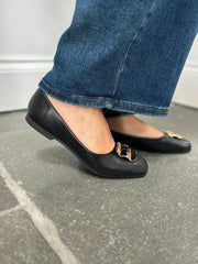 Black Hammered Gold Flats