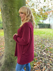 Wine Gathered V Neck Top Elsie