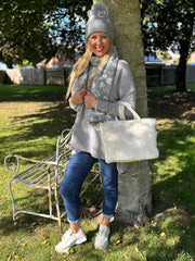 Grey Leopard Hat and Scarf Set