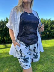White Flower Print Shorts Saffy