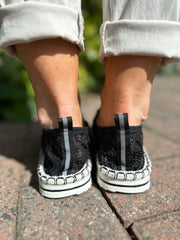 Black Embroidered Mesh Espadrilles