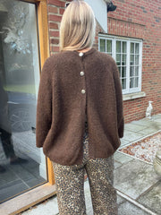 Chocolate Reverse Button Knit Cardi Larissa